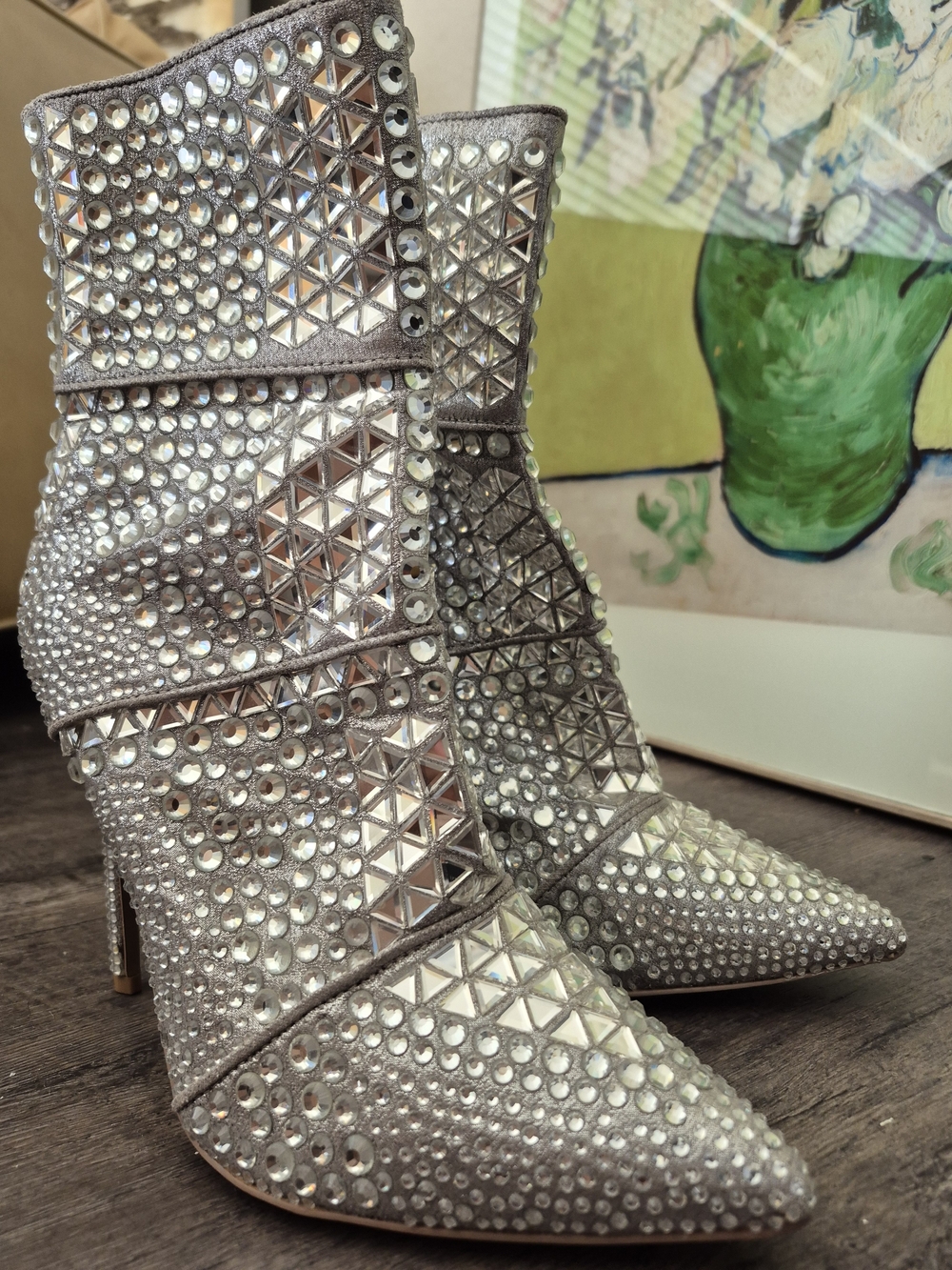 Steve Madden Silver Crystal-Embellished Pointed Ankle Booties